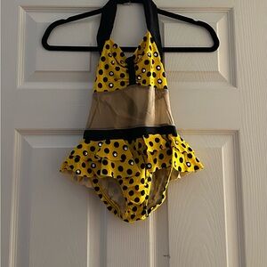 Cicci Yellow & Black Polka Dot Halter Swimsuit - Child M